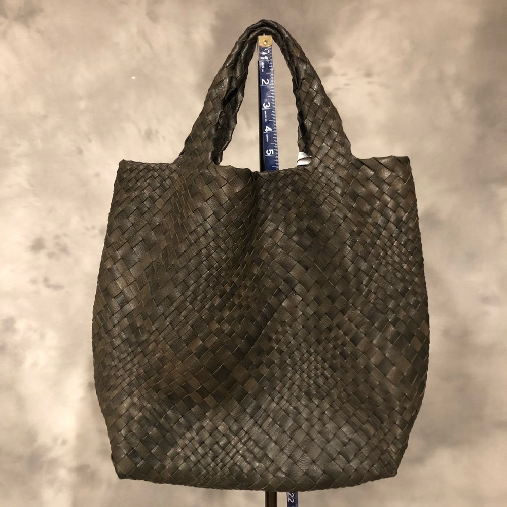SALE💥 NWT - FALORNI Italia Le Borse Woven Genuine Leather Tote Black/Dark Brown